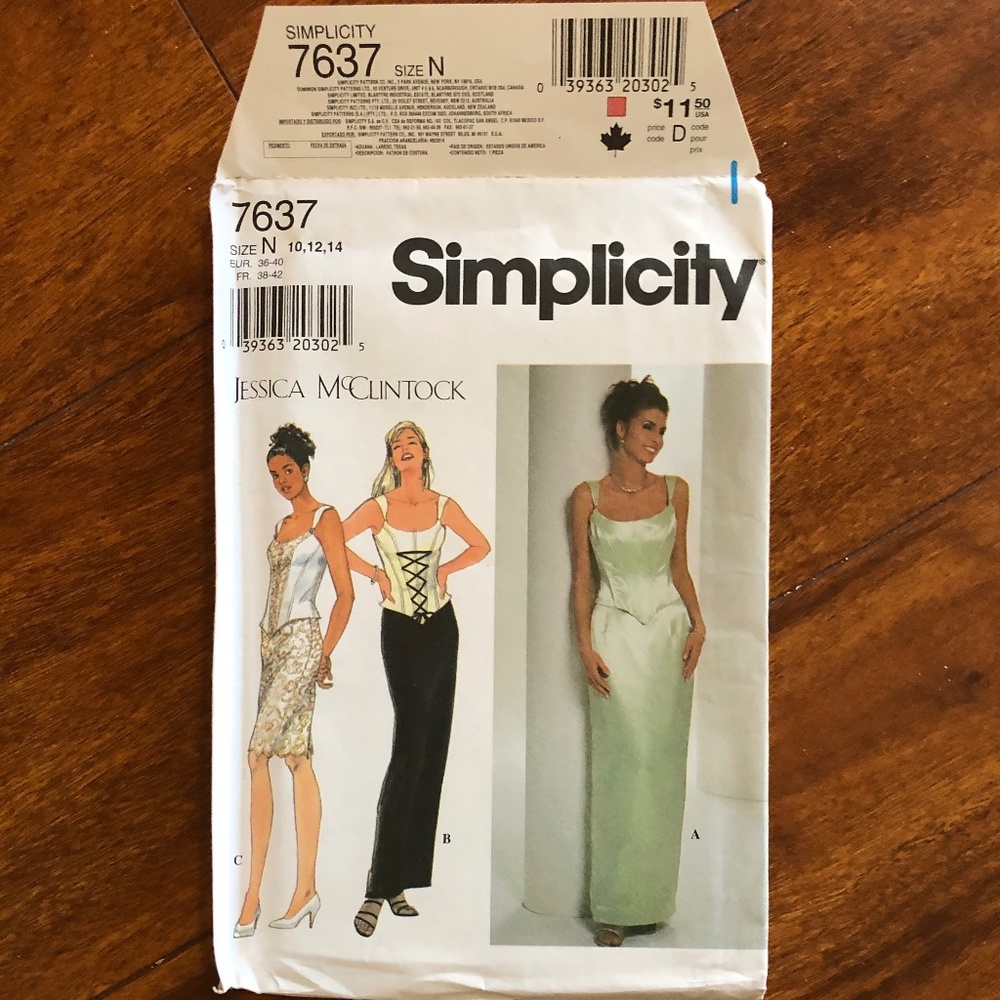 Simplicity 7637 Jessica McClintock Classic Corset top evening wear. sewing